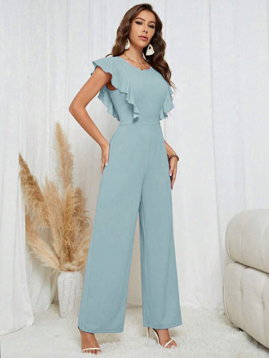 Women's Solid Color Ruffle Hem Jumpsuit