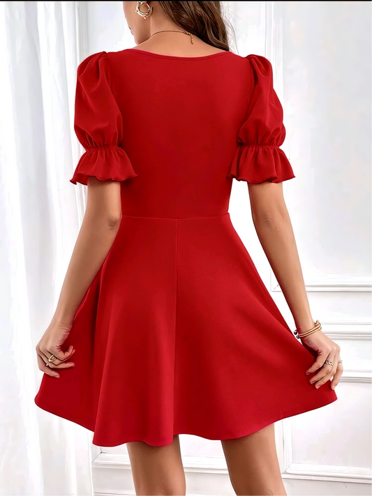 Summer Square Neck Puff Sleeve One-piece Dress